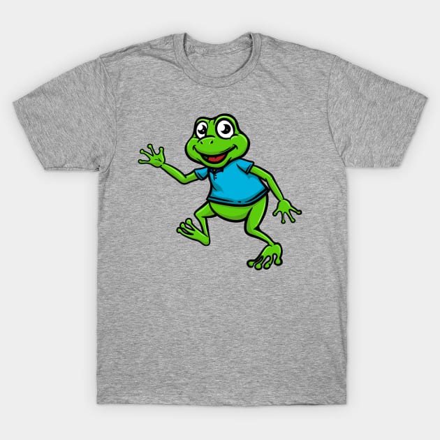 Cute Anthropomorphic Human-like Cartoon Character Frog in Clothes T-Shirt by Sticker Steve